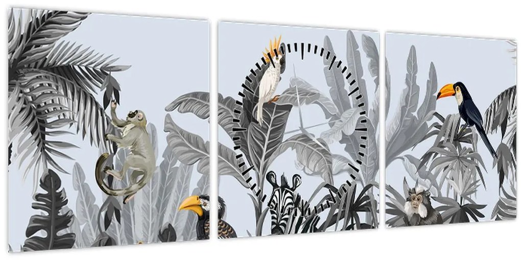 Tablou - Jungla ilustrată (cu ceas) (90x30 cm)