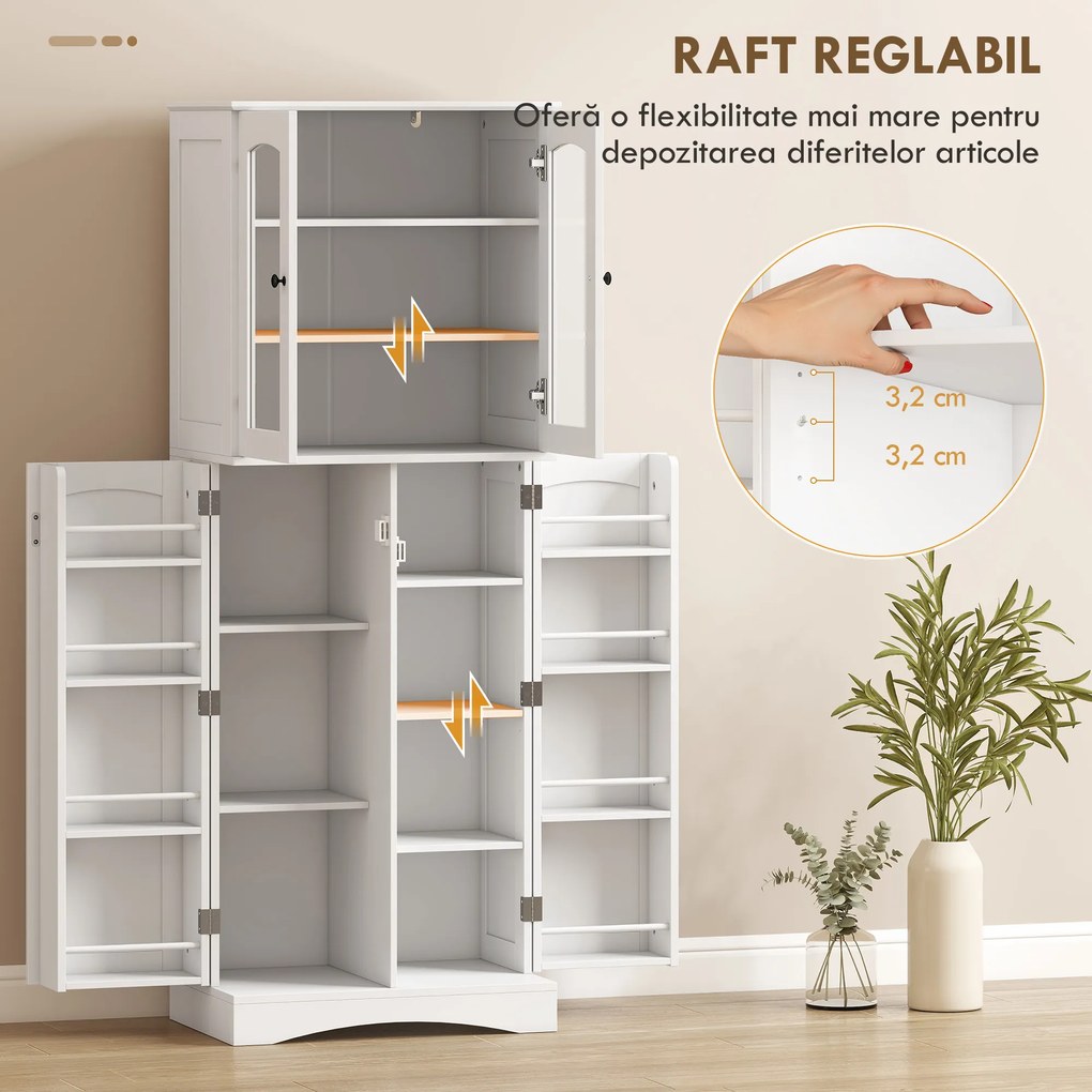 HOMCOM Dulap Bucătărie 162 cm, Credenza, Uși Acrilice Soft-Close, Rafturi, Alb. | Aosom Romania