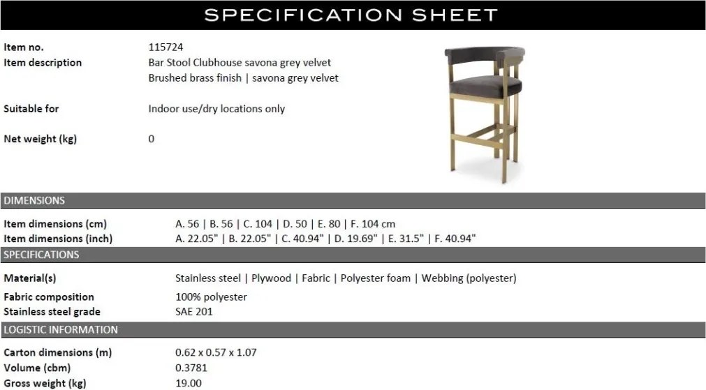 Scaun de bar design LUX, Bar Stool Clubhouse gri