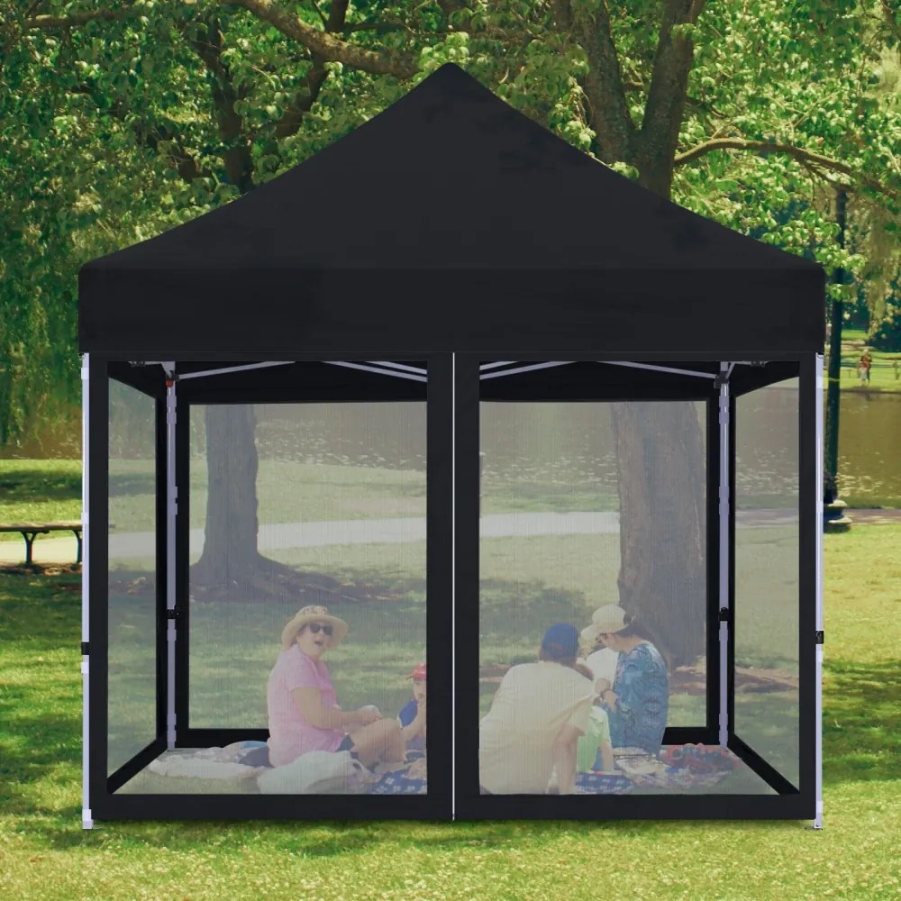 ABCCANOPY – Cort pavilion pliabil 3x3 m, cu pereți Mesh anti-insecte, înălțime reglabilă (3 trepte), impermeabil, protecție UV, Negru,