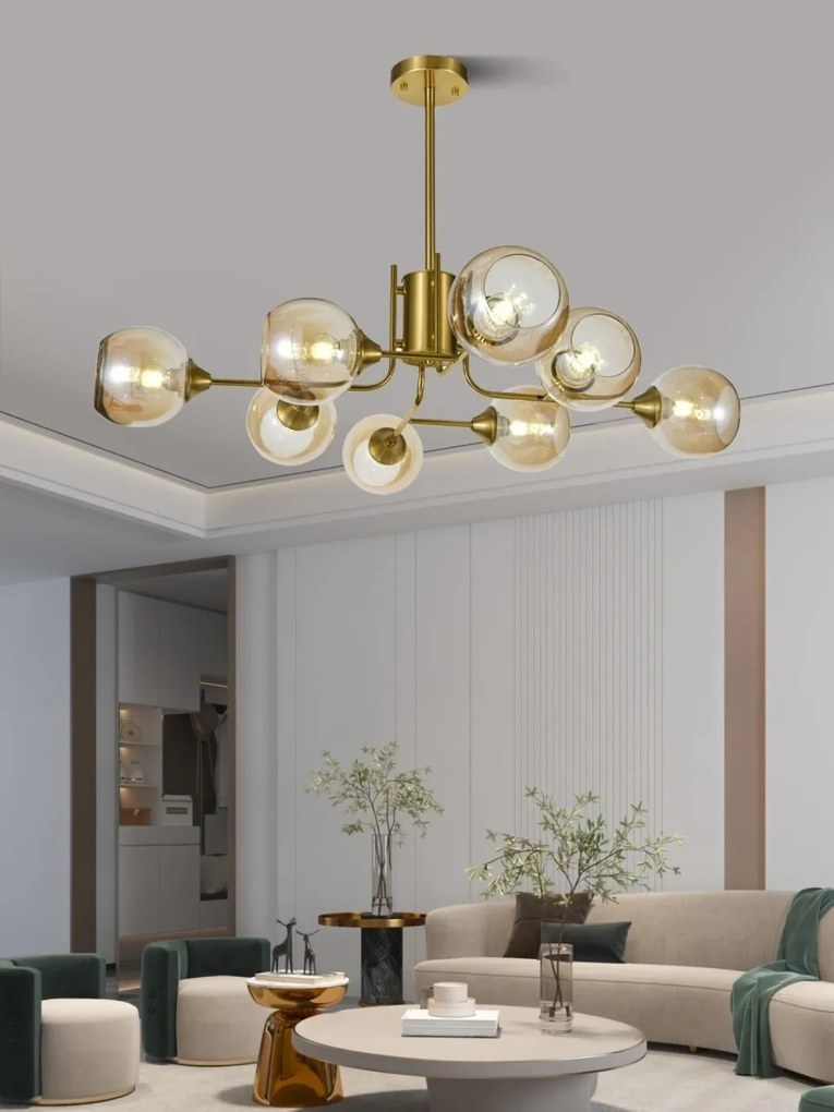 Lustra model N6802-8 – 8 abajururi elegante, finisaj auriu