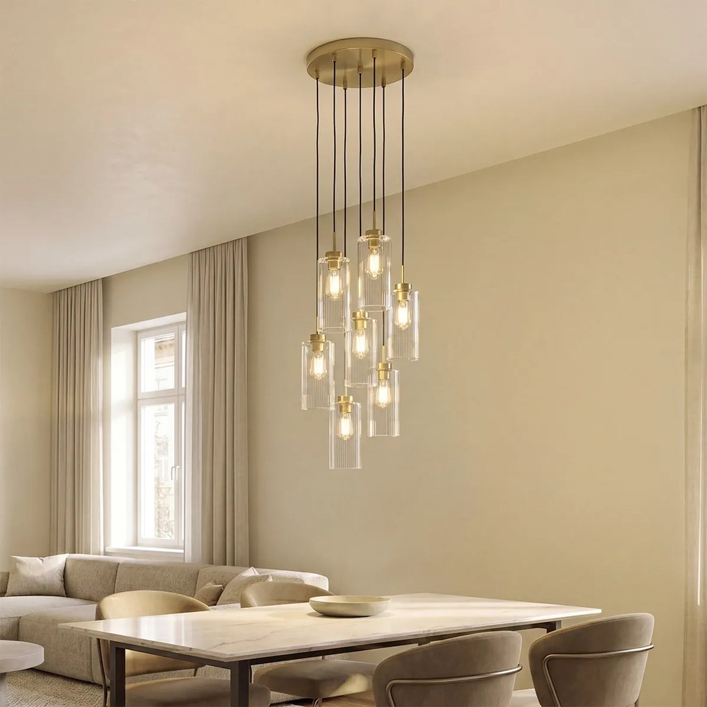 Lampă suspendată Art Deco aurie cu sticlă 7 lumini - Laura