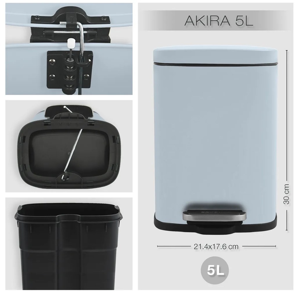 Spirella coș de gunoi cu pedală Akira 5 l,albastru mat gheață