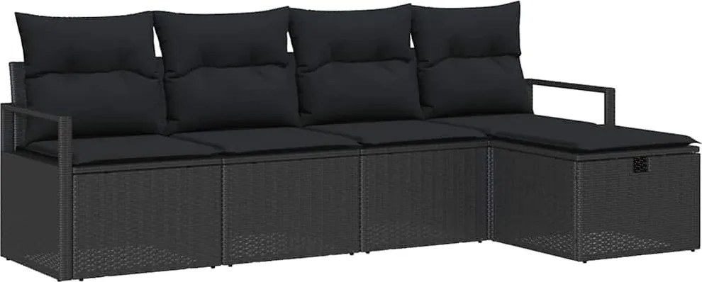 vidaXL Set de canapea cu pernă cu depozitare 5 pcs Negru poliratan