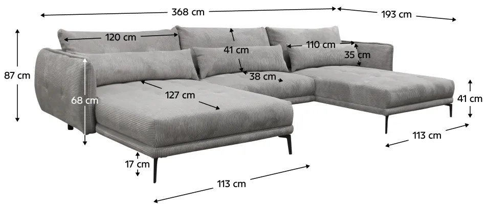 Set universal canapea, culoare gri, LILAH U UNI