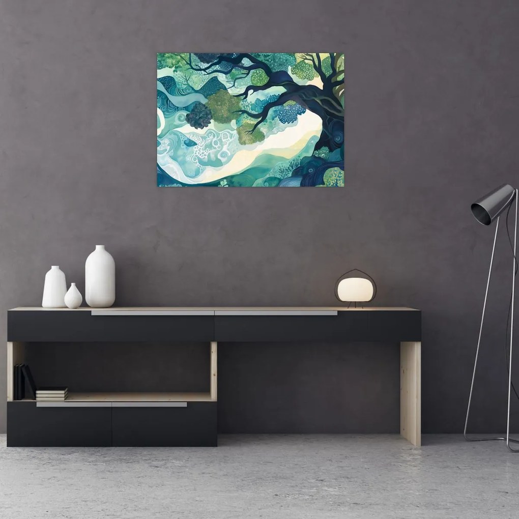 Tablou pe sticlă – Coroană verde a arborelui vieții (70x50 cm)