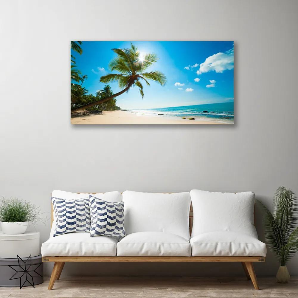 Tablou pe panza canvas Palm Tree Sea Beach Peisaj Maro Verde Albastru