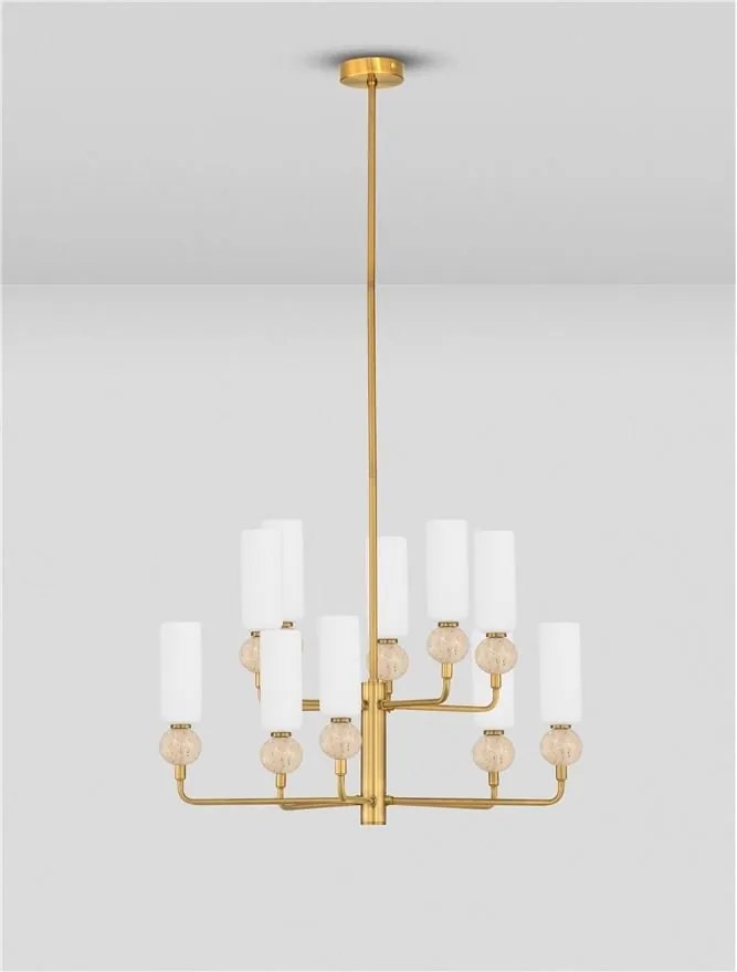 Candelabru cu 10 brate, Metal, Auriu, Travertin, Sticla, FILOMENA