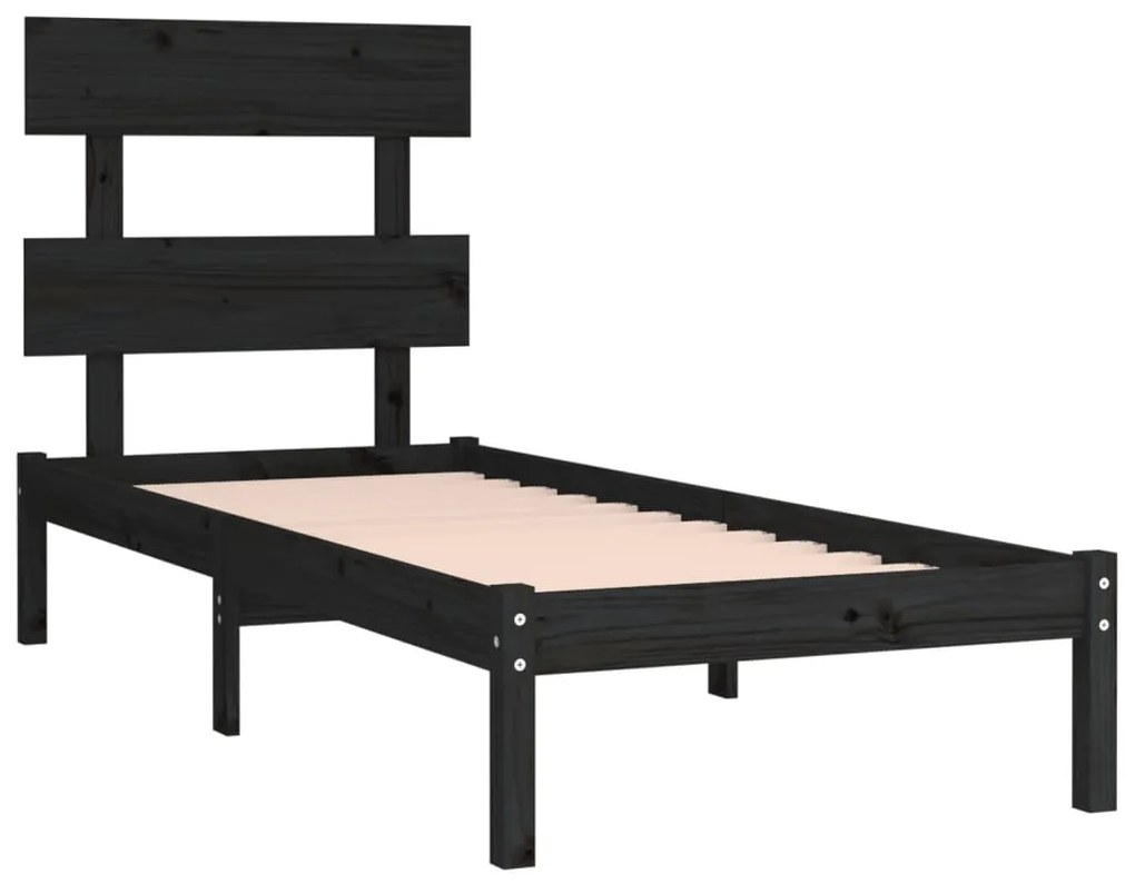 Cadru de pat Single 3FT6, negru, 90x190 cm, lemn masiv Negru, 90 x 190 cm