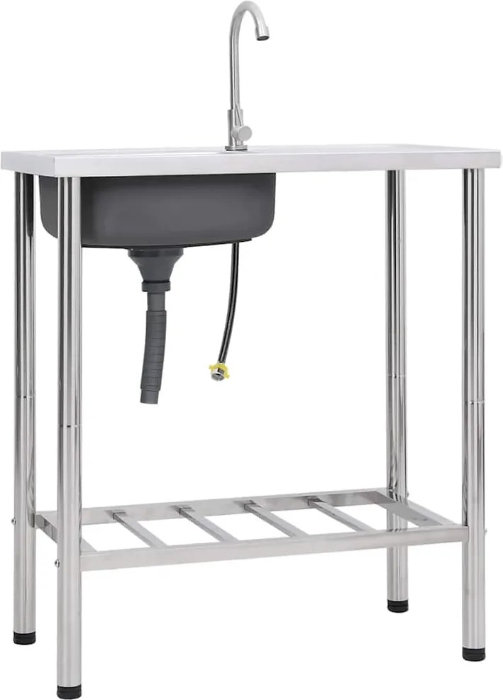 vidaXL Chiuvetă de camping cu o cuvă, cu robinet, oțel inoxidabil