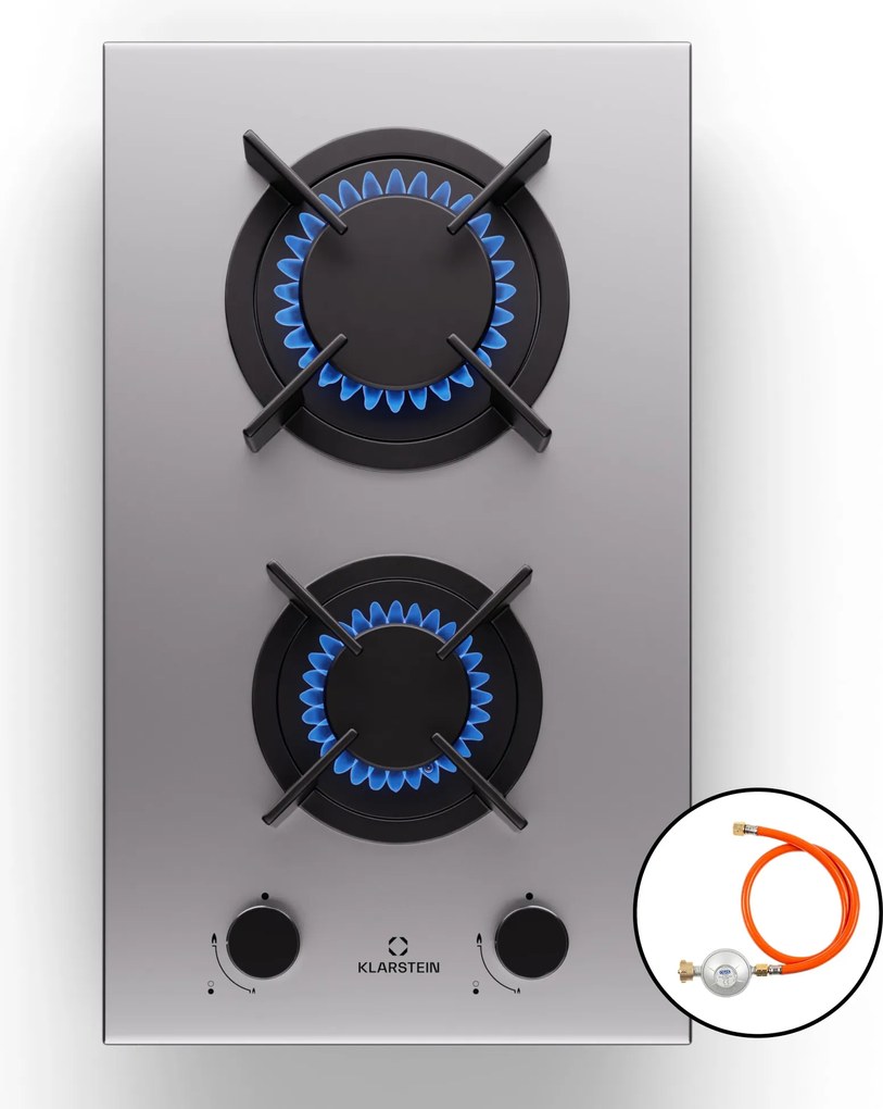 Klarstein Goldflame, plită cu gaz, 2 arzătoare din alamă, oțel inoxidabil