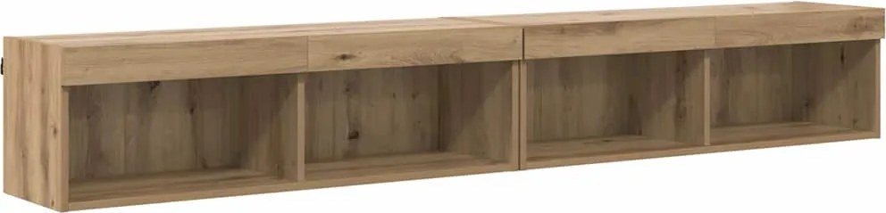 vidaXL Set comodă TV cu led Pe perete Stejar Artizanal Lemn compozit