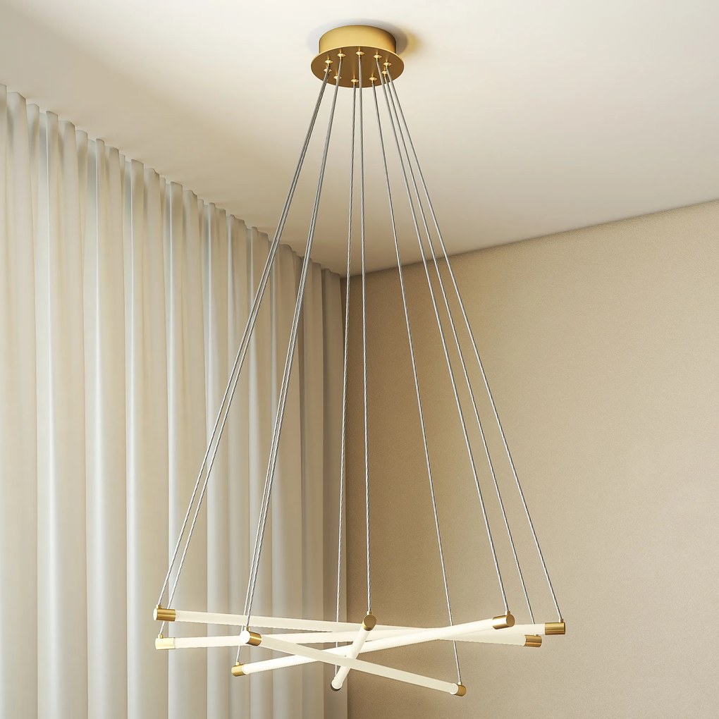 HOMCOM Lampă de tavan LED, 50 W, 5 tuburi de lumină ajustabile, reglabilă, corp de iluminat pentru living, sufragerie, bucătărie, Auriu+Alb | Aosom Romania