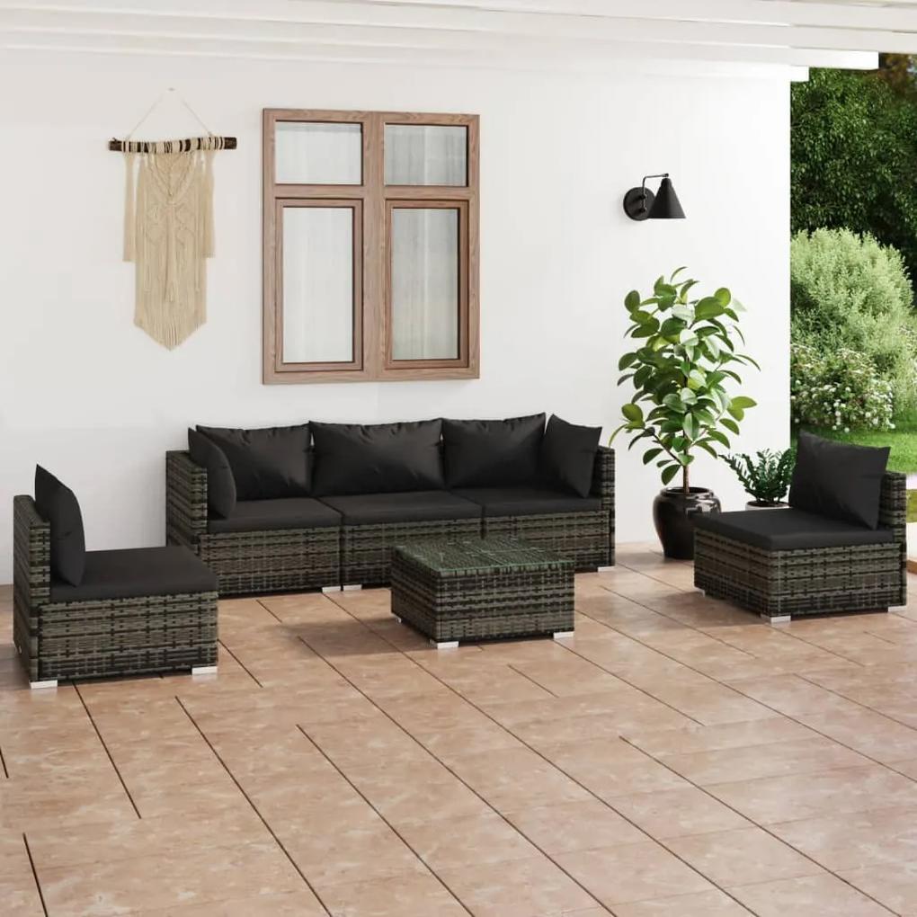 3102197 vidaXL Set mobilier de grădină cu perne, 6 piese, gri, poliratan