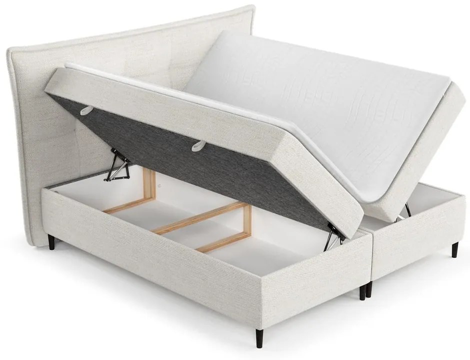 Pat boxspring crem cu spațiu de depozitare 160x200 cm Sinai – Maison de Rêve