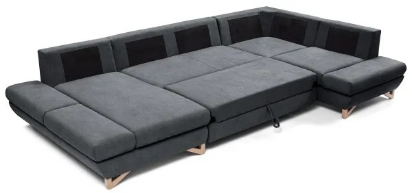 Colțar extensibil tapițat AVESTA, în formă de U, antracit, cu spațiu de depozitare