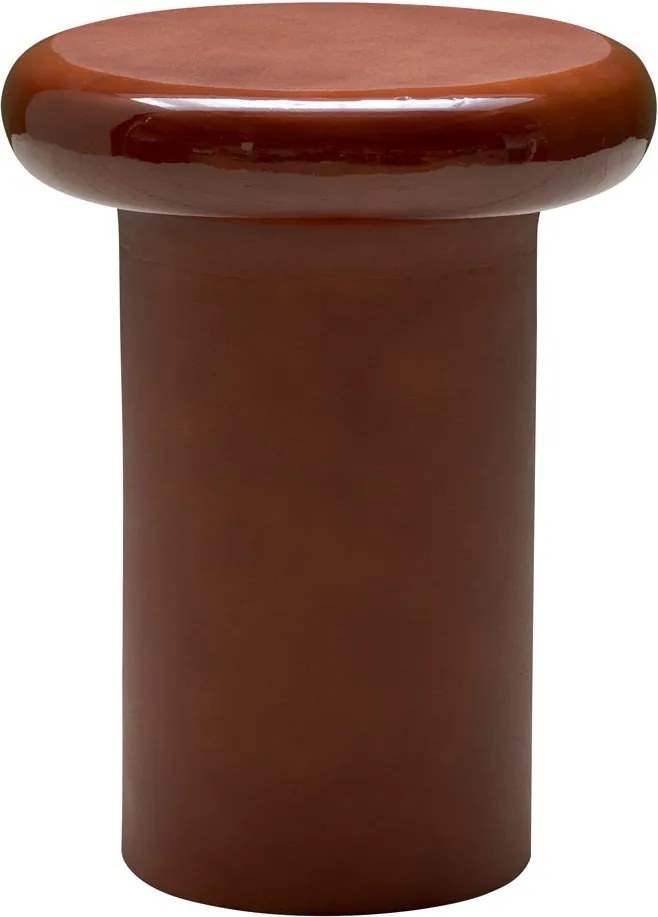 Măsuță laterală rotundă din metal, roșu cărămiziu, cu bază cilindrică și margini lăcuite, 51 x 40 cm, „Grenade”