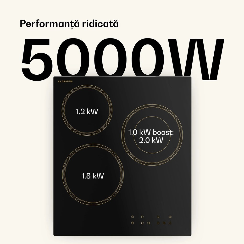 Klarstein Victoria plită vitroceramică, 3 zone, Elegant, atemporal, 5000 W, 45 cm