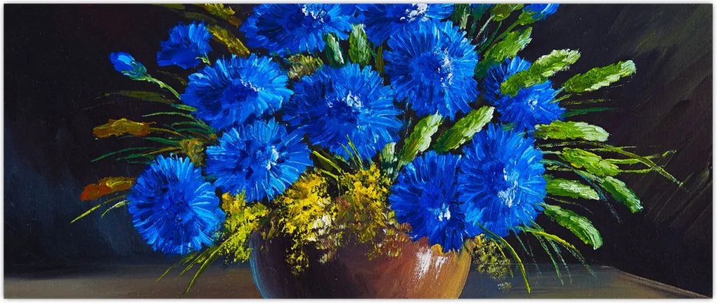 Tablou - Flori albastre în vază (120x50 cm)
