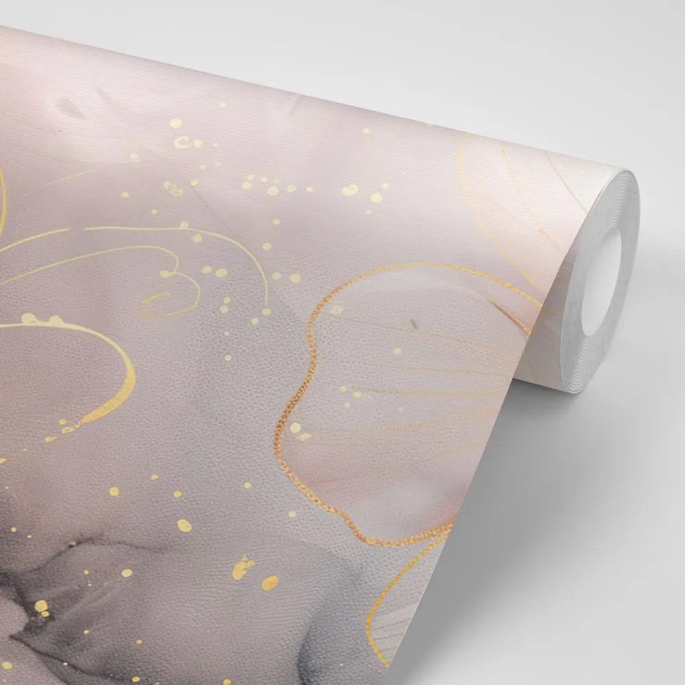 Tapet flori elegante cu atingere de roz-auriu