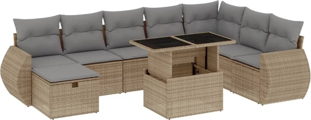vidaXL Set canapele de grădină, 9 piese, cu perne, bej, poliratan