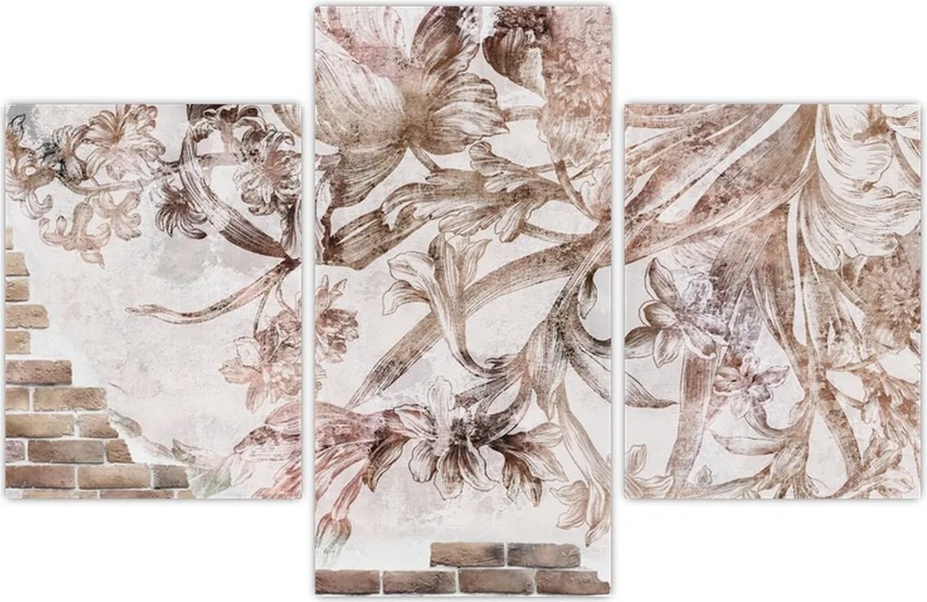 Tablou - Frescă florală pe un perete de cărămidă (90x60 cm)