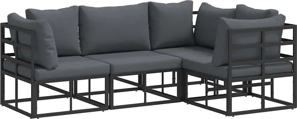 vidaXL Set de canapele pentru grădină cu pernă 4 pcs Negru Aluminiu