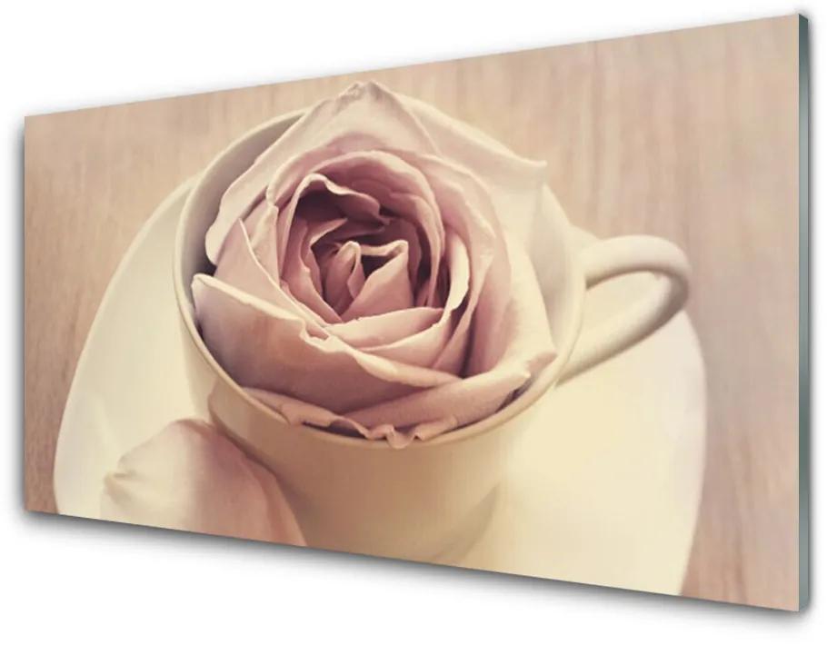 Tablou pe sticla acrilica Cupa Rose Art White Bej