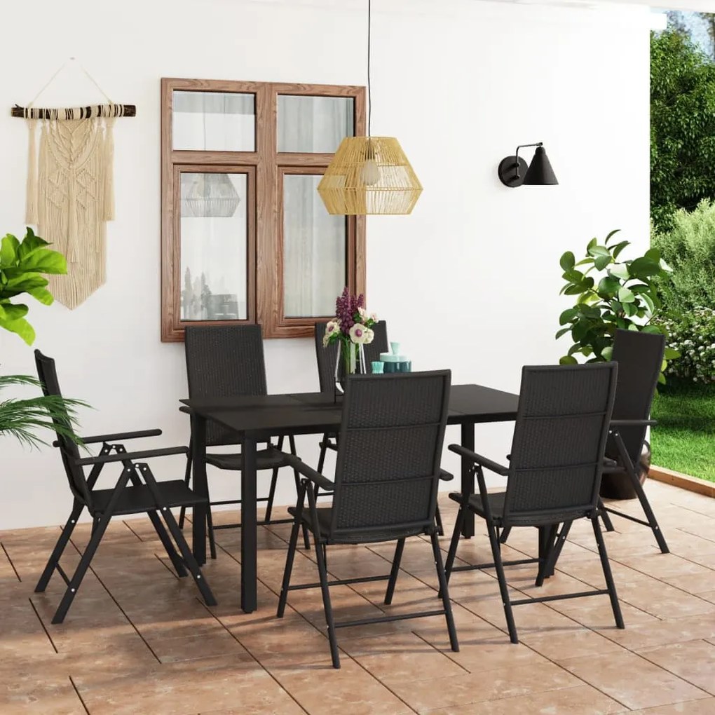 3060049 vidaXL Set mobilier de grădină, 7 piese, negru