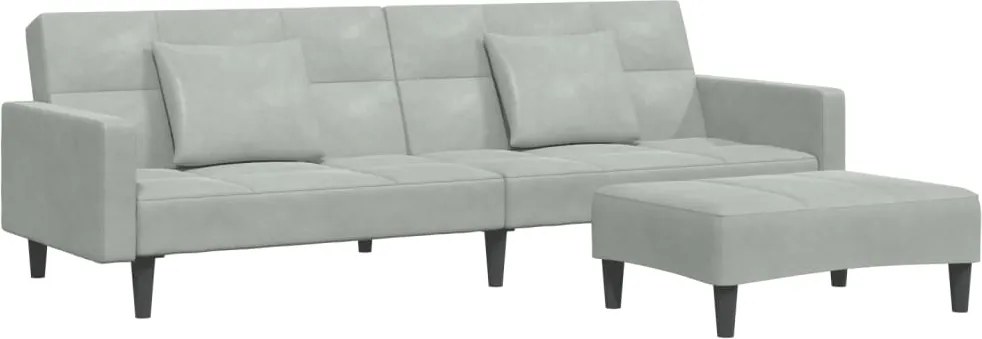vidaXL Canapea extensibilă cu taburet, 2 locuri, gri deschis, catifea