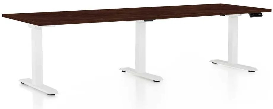 Masă înălțime reglabilă OfficeTech Long, 240 x 80 cm, picioare albe, wenge