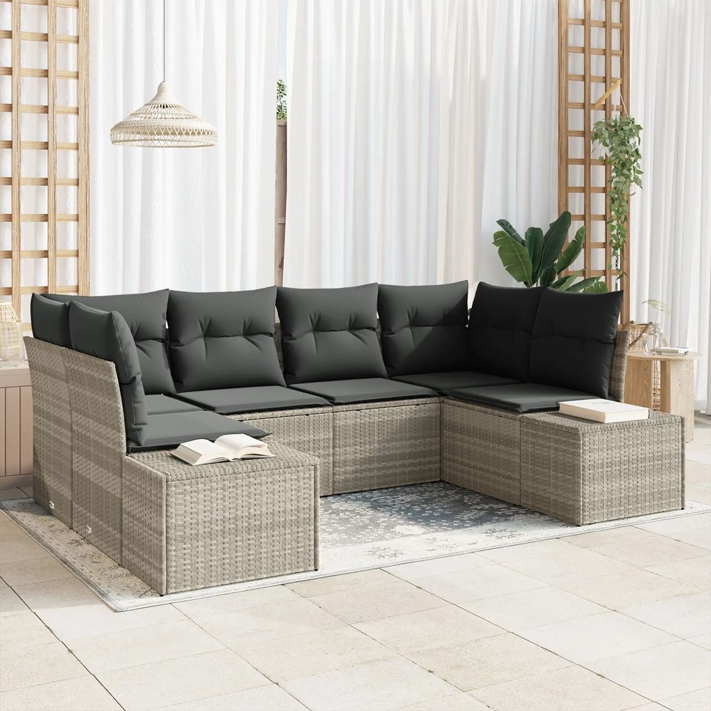 vidaXL Set de canapele pentru grădină 6 pcs Gri deschis Rattan poli