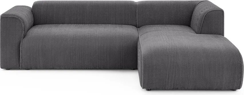 Colțar gri închis cu tapițerie din catifea reiată (cu colț pe partea dreaptă/cu șezlong) Merid – Ropez