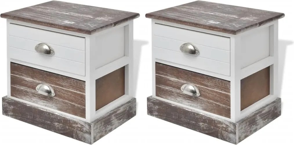 vidaXL Noptiere, 2 buc, maro și alb