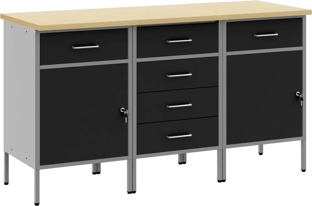 vidaXL Dulap de lucru cu sertar 3 pcs Negru și Gri 75 x 45 x 85 cm