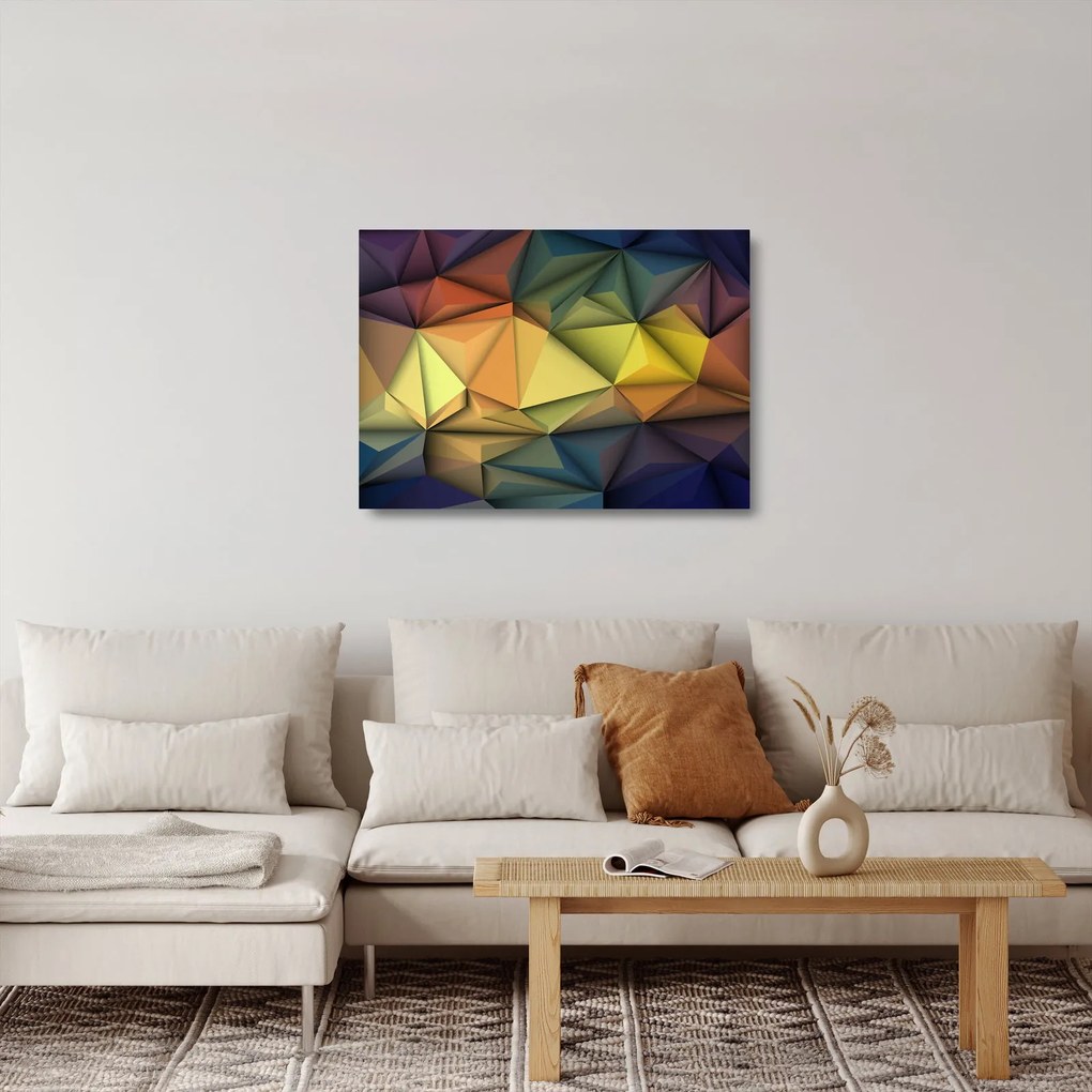 Tablou pe sticlă - Abstracție 3D poligonală (70x50 cm)