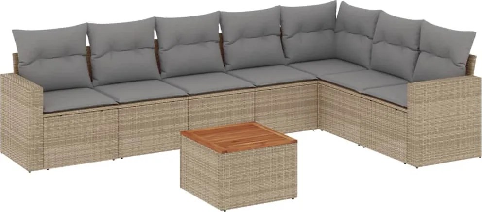 vidaXL Set canapele de grădină, 8 piese, cu perne, bej, poliratan