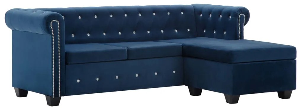 247142 vidaXL Canapea Chesterfield, formă L, catifea, 199x142x72 cm, albastru