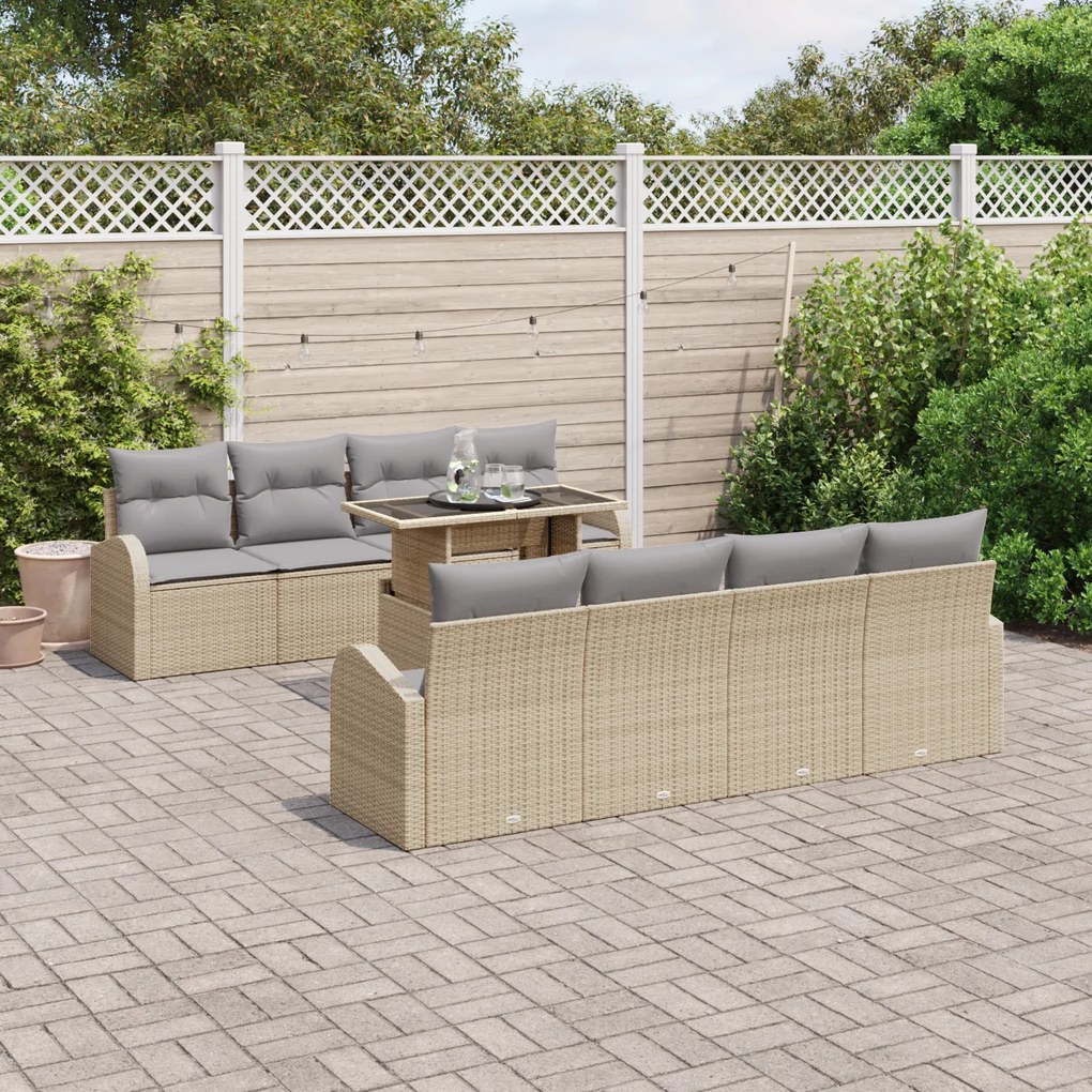 vidaXL Set de canapele pentru grădină cu pernă 7 pcs Bej Rattan poli