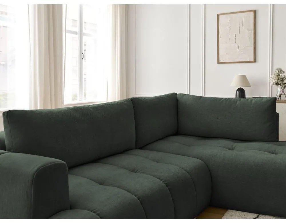 Colțar verde extensibil/cu spațiu de depozitare (cu colț pe partea dreaptă/în formă de ”L”) Fuji – Bobochic Paris