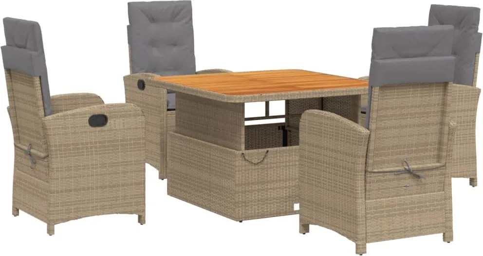 vidaXL Set mobilier de grădină cu perne, 5 piese, bej, poliratan