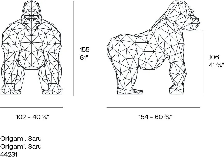 Decoratiune/ Statueta exterior sau interior ORIGAMI SARU, lucios