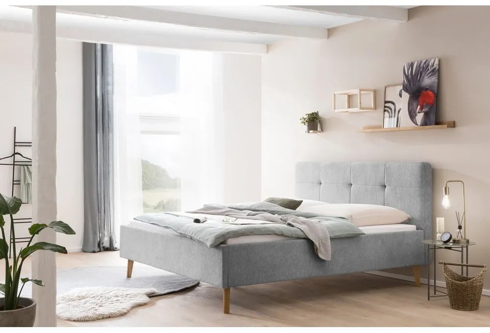 Pat matrimonial gri deschis tapițat fără somieră 180x200 cm Smart – Meise Möbel