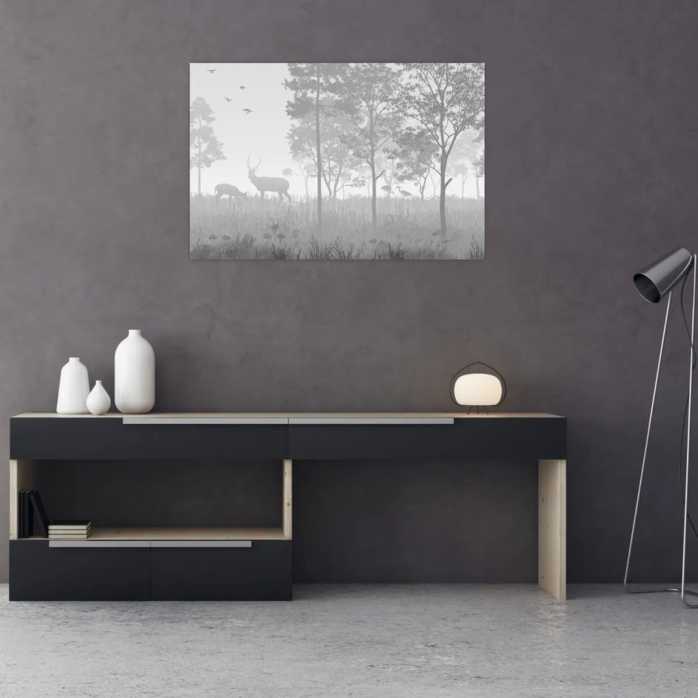 Tablou - Pajiște cu cerbi (90x60 cm)