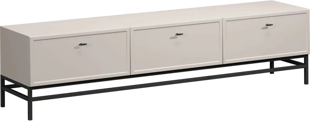 Comodă TV cu sertare Lorini 200 cm - cașmir / mânere negre T-bar / cadru