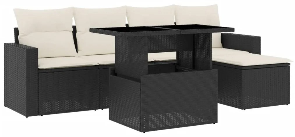 3267236 vidaXL Set mobilier de grădină cu perne, 6 piese, negru, poliratan