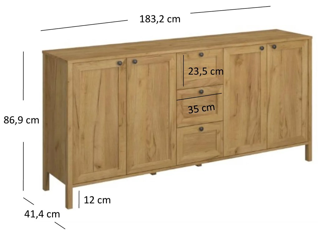 Comodă Keira 4D3S (Stejar craft auriu). 1052993