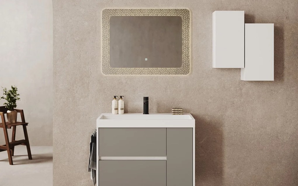 Oglindă lemn masiv cu iluminare LED si acționare touch Efect Cristale 80x60cm