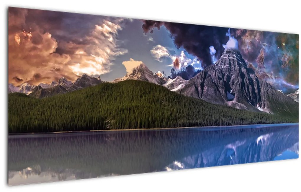 Tablou cu lac și munți (120x50 cm)