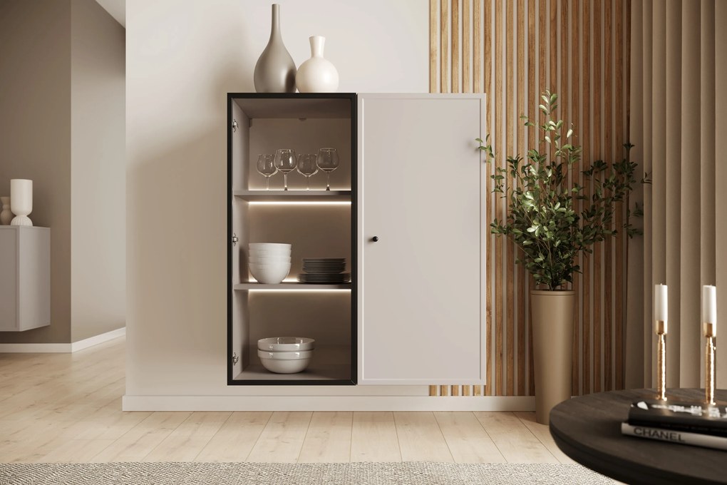 Vitrină suspendată pentru living Lorini 100 cm - cașmir / mâner negru